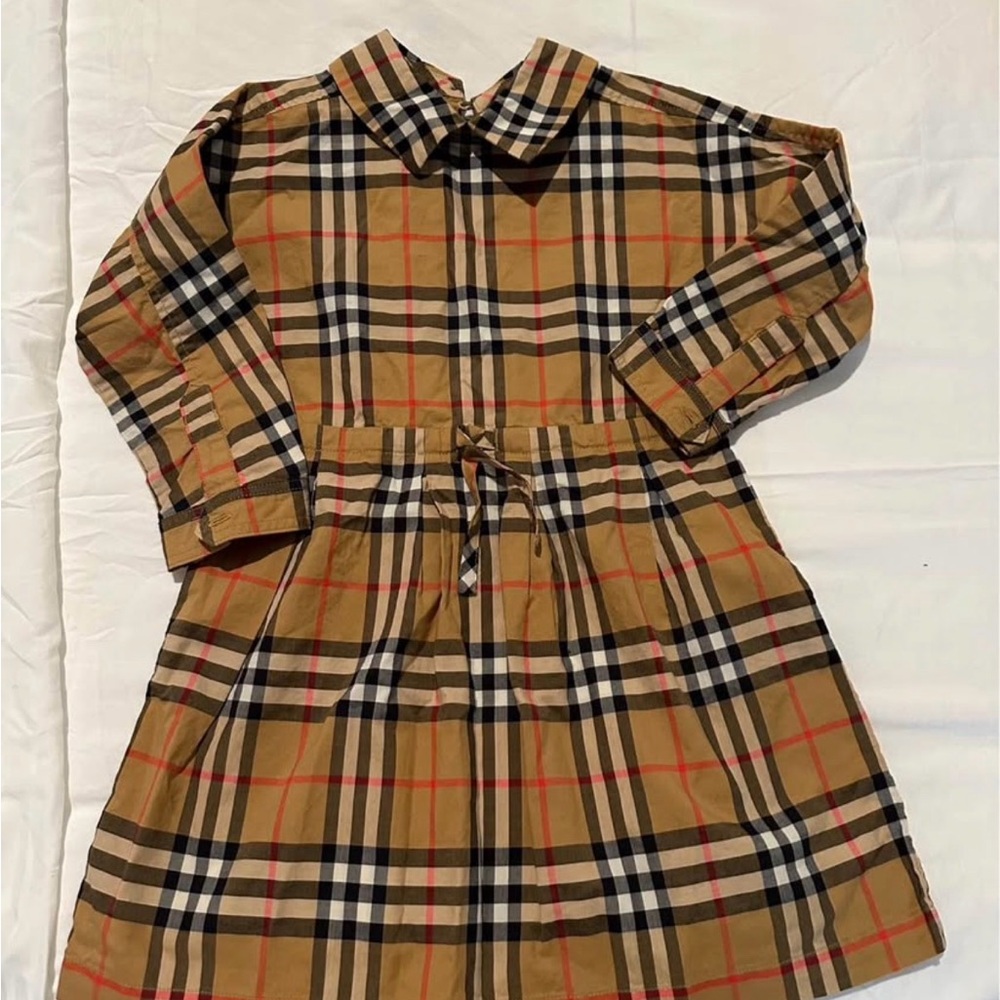 Burberry Tan and Black Plaid Kids Dress
